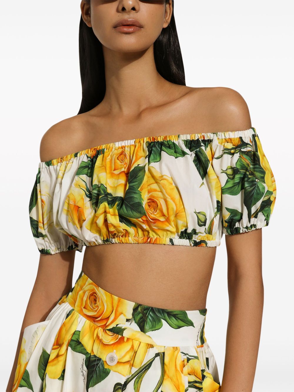 Dolce & Gabbana White Floral Print Off-Shoulder Crop Top image 3