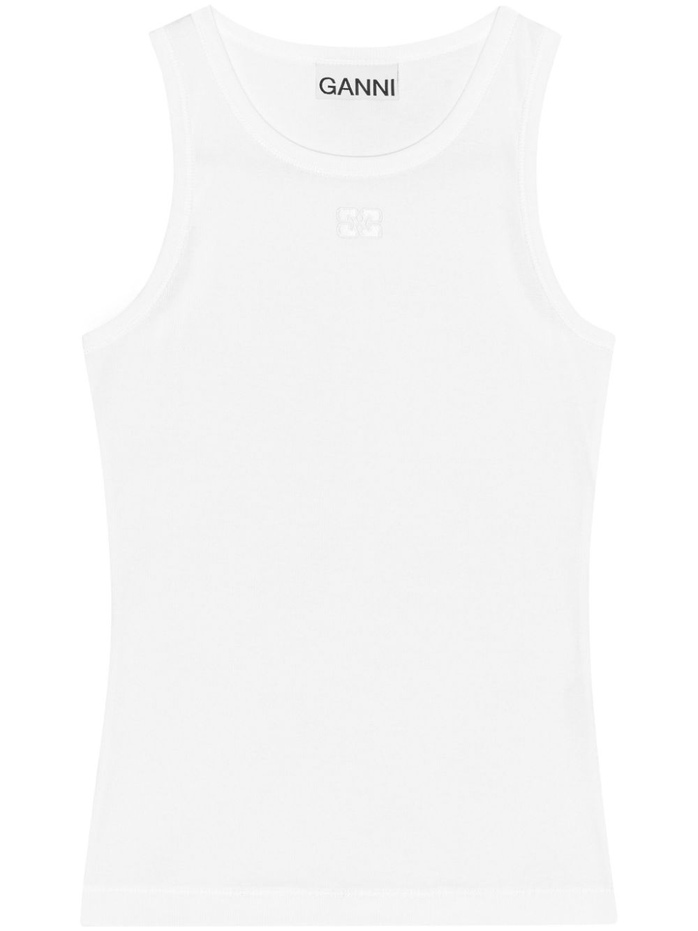 GANNI White Organic Cotton Appliqué Logo Sleeveless Top image 0