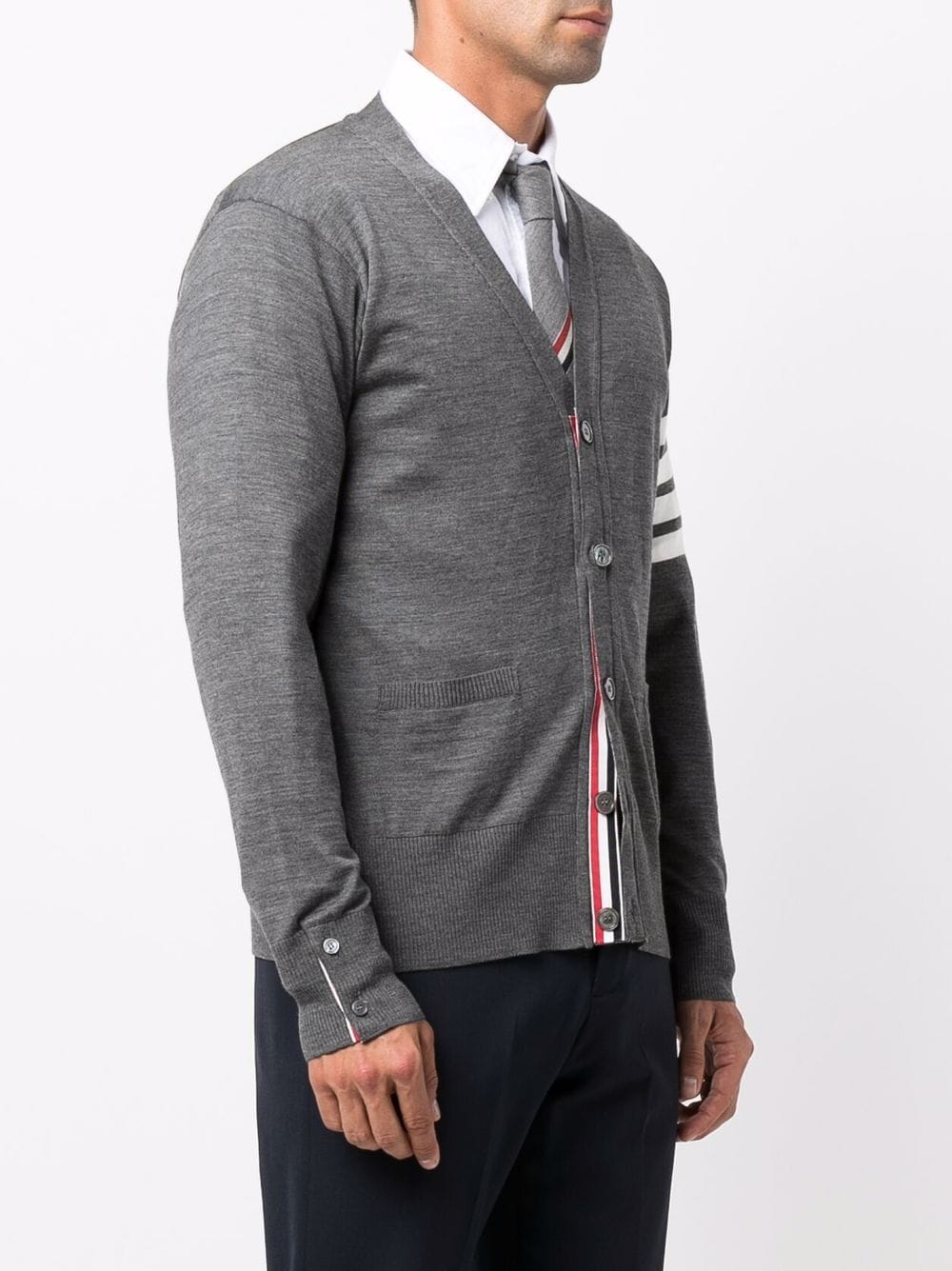 Thom Browne Men's Grey Merino Wool 4-Bar Cardigan image 1