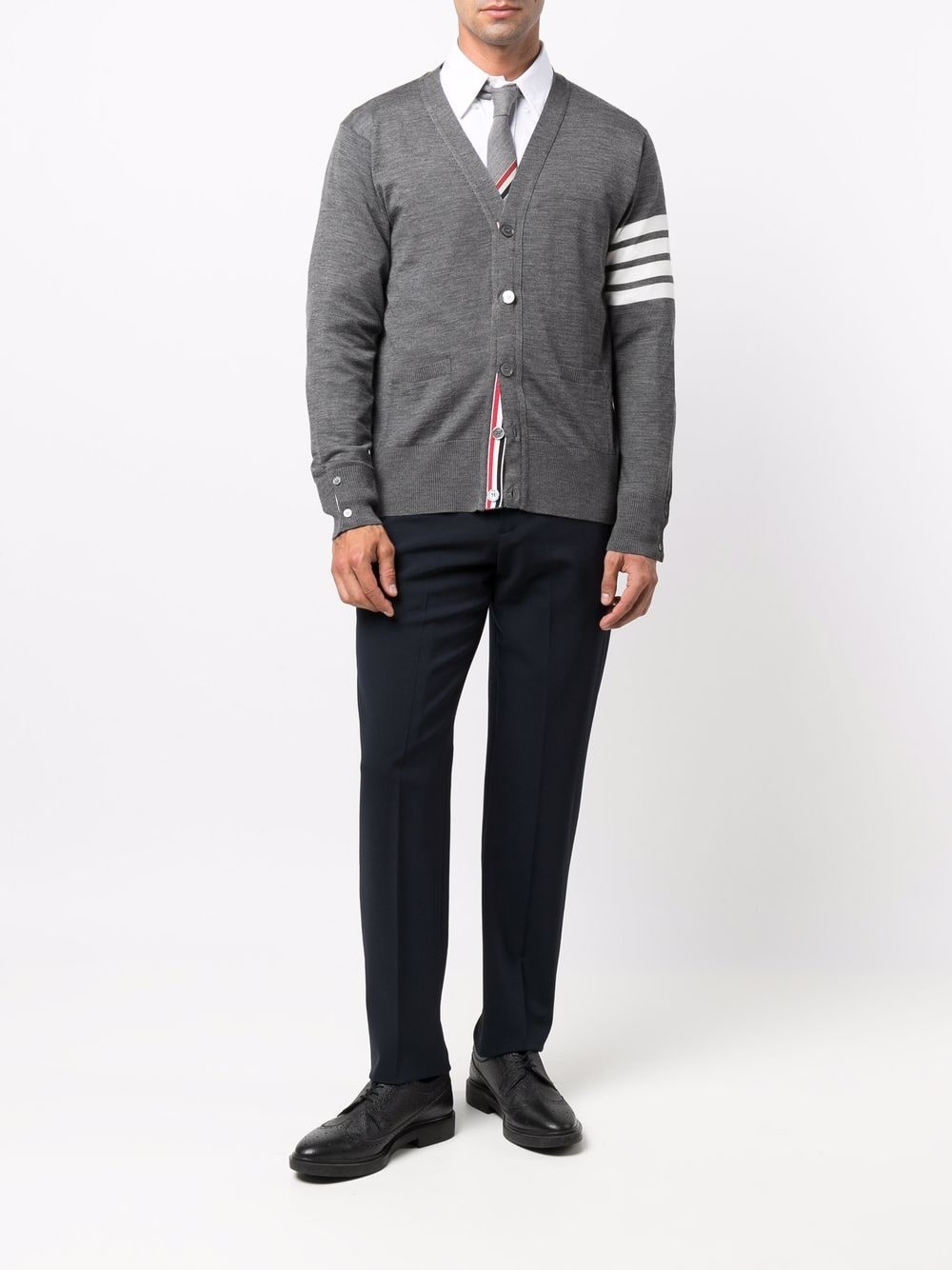 Thom Browne Men's Grey Merino Wool 4-Bar Cardigan image 4