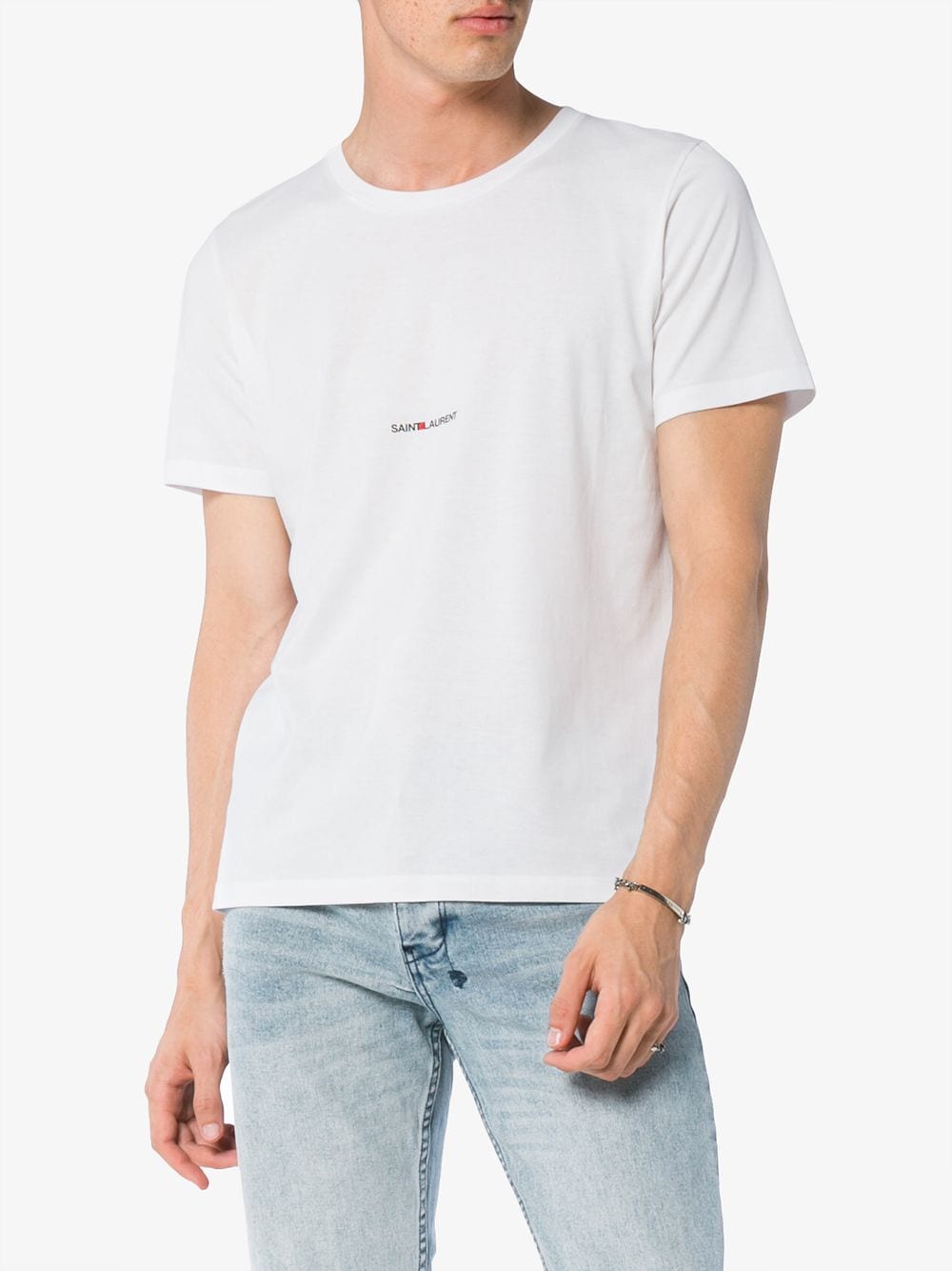 Saint Laurent White Cotton T-Shirt with Logo image 2