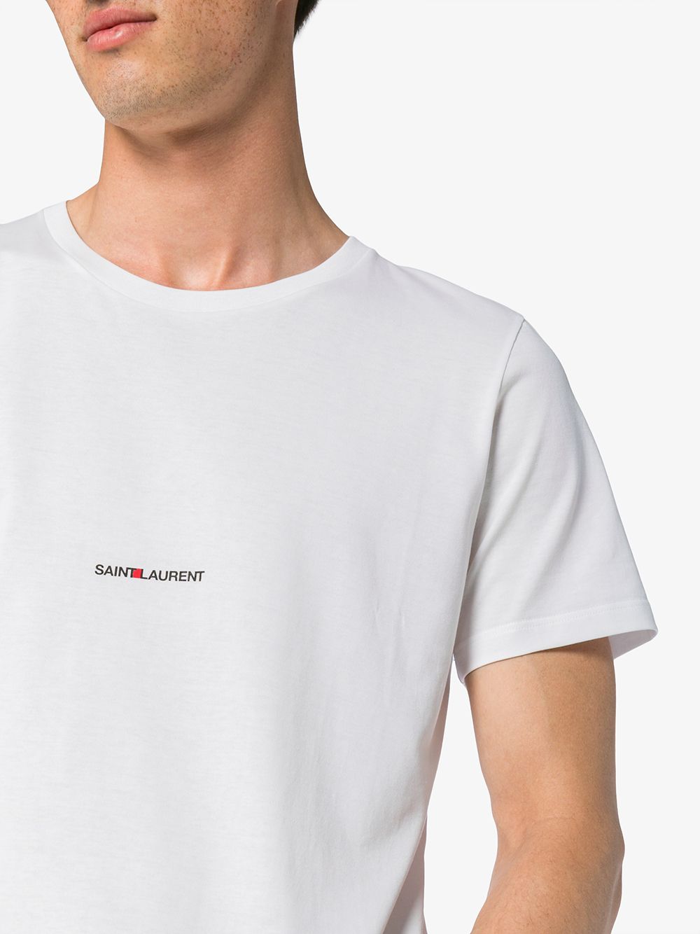 Saint Laurent White Cotton T-Shirt with Logo image 4