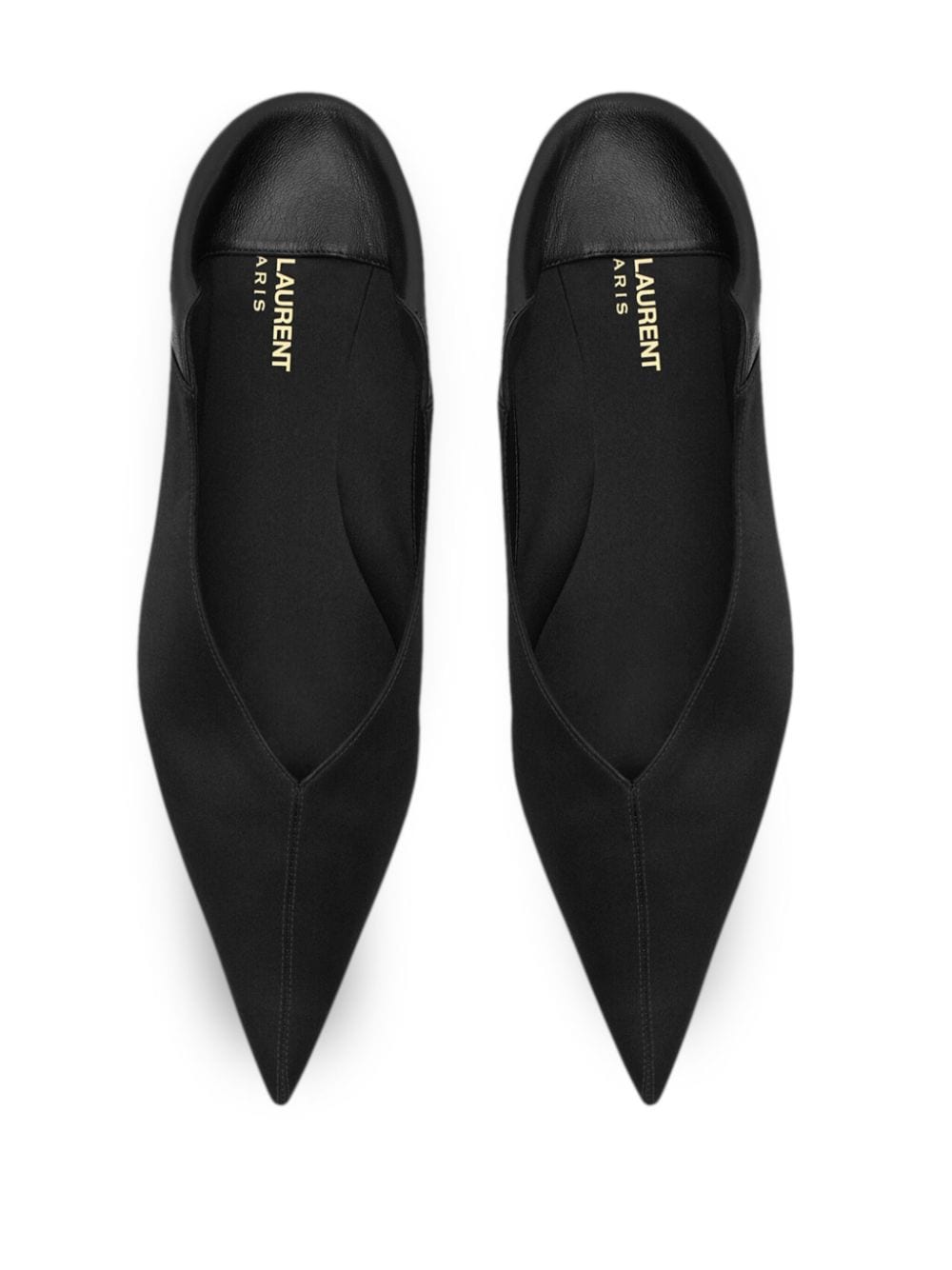 Saint Laurent Black Satin Pointed Toe Flat Shoes image 2