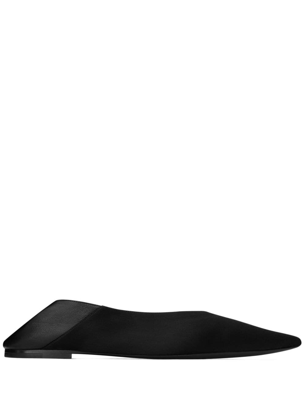 Saint Laurent Black Satin Pointed Toe Flat Shoes image 0