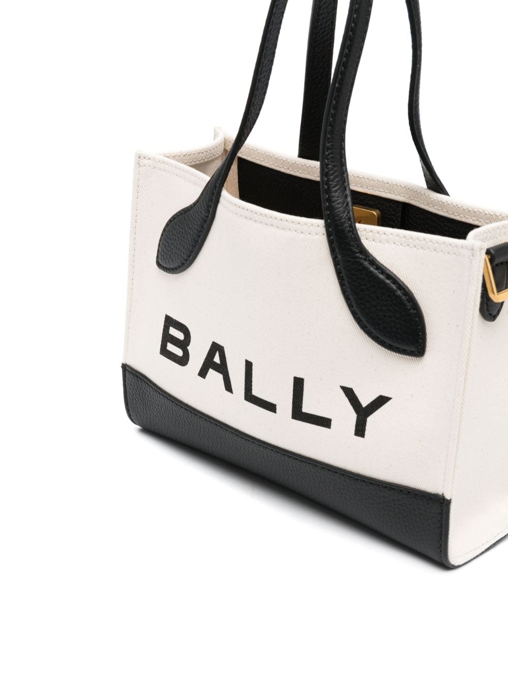 Bally White and Black Logo-Print Calf Leather Color-Block Tote Bag image 1