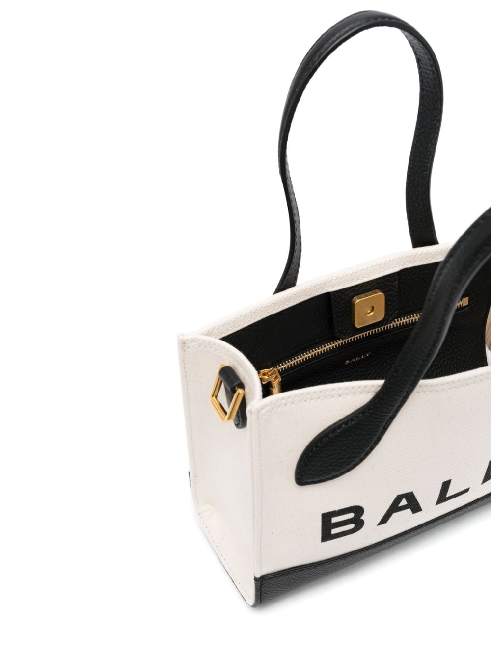 Bally White and Black Logo-Print Calf Leather Color-Block Tote Bag image 3