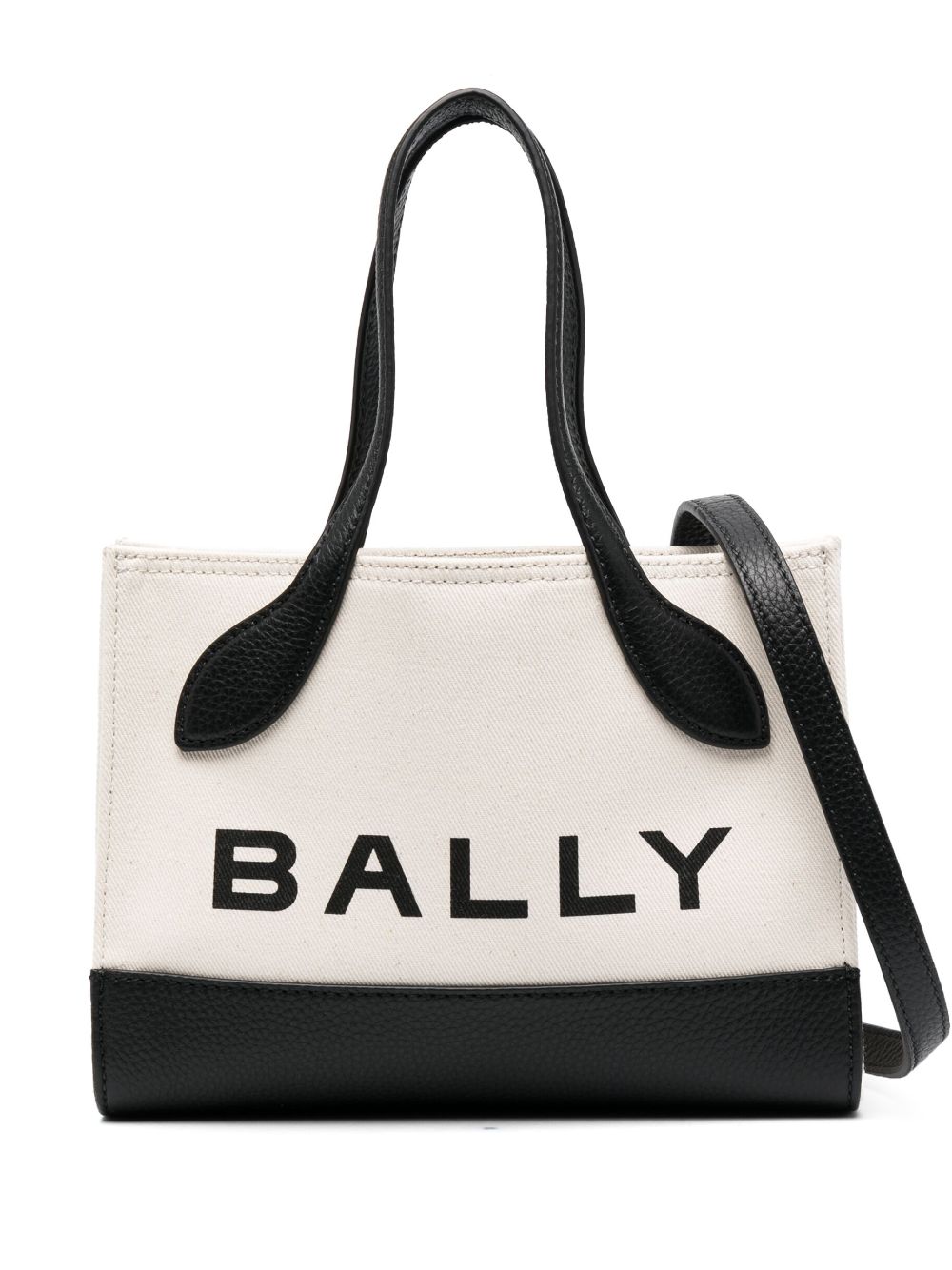 Bally White and Black Logo-Print Calf Leather Color-Block Tote Bag image 0