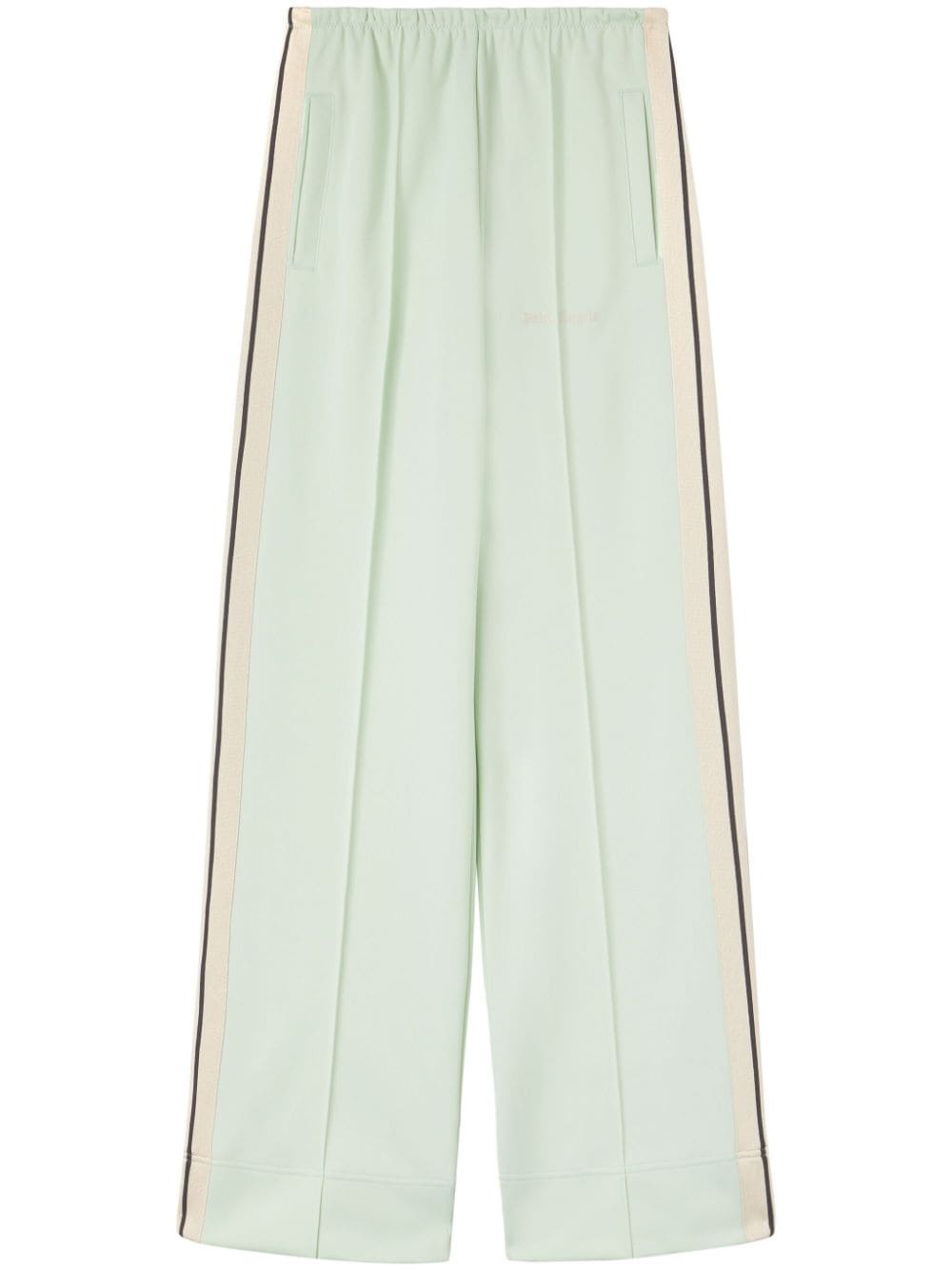 Palm Angels Green Cotton Wide Leg Trousers with Side Stripes image 0