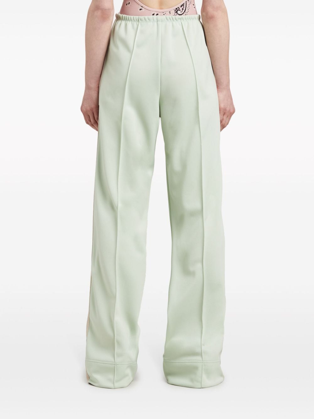 Palm Angels Green Cotton Wide Leg Trousers with Side Stripes image 3