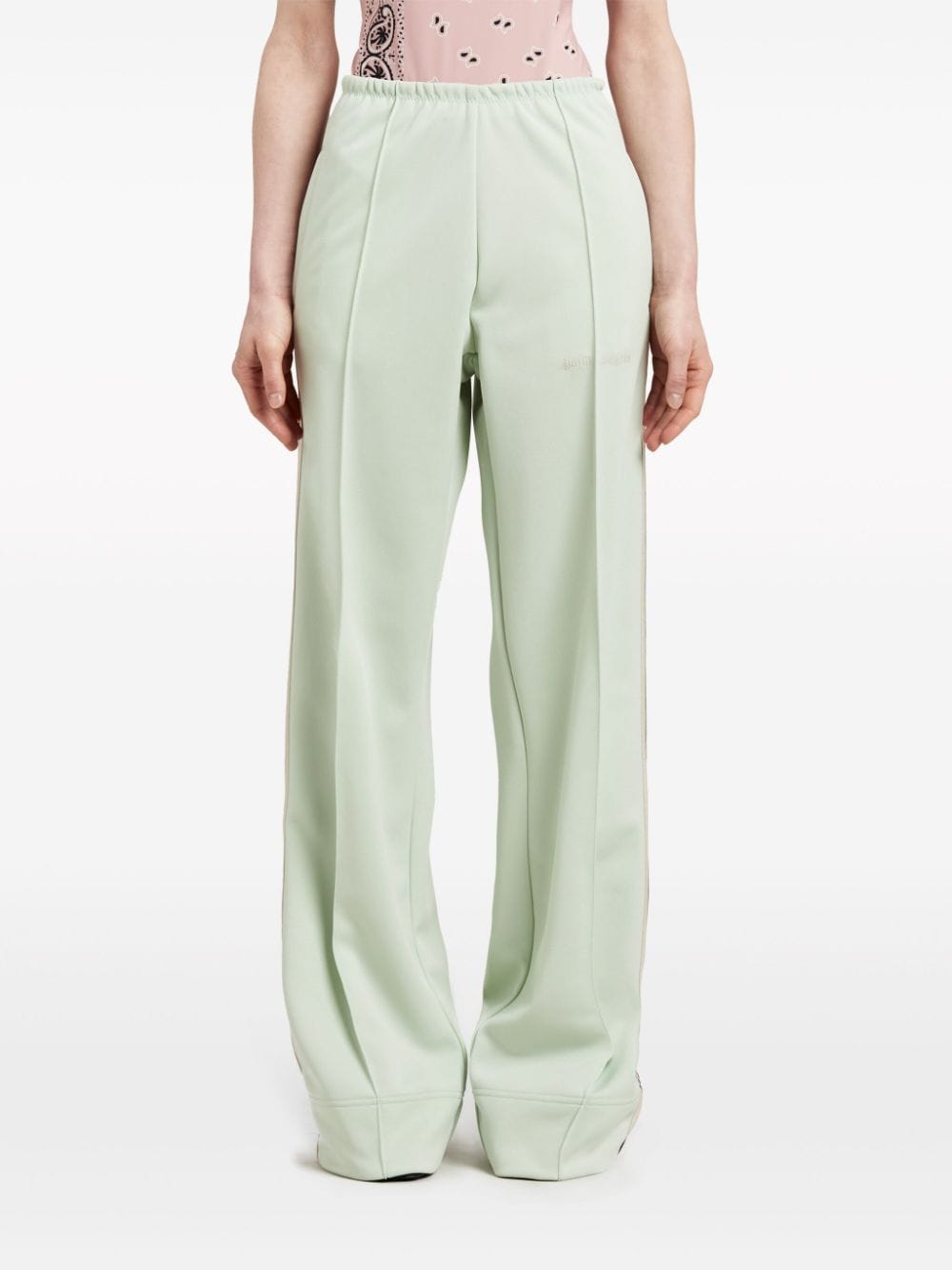 Palm Angels Green Cotton Wide Leg Trousers with Side Stripes image 4