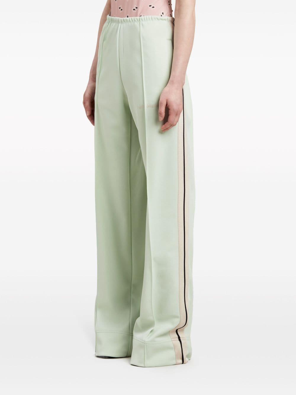 Palm Angels Green Cotton Wide Leg Trousers with Side Stripes image 5