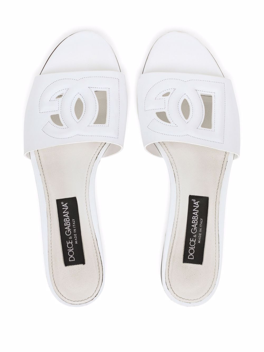 Dolce & Gabbana Embossed Logo White Leather Sandals image 3