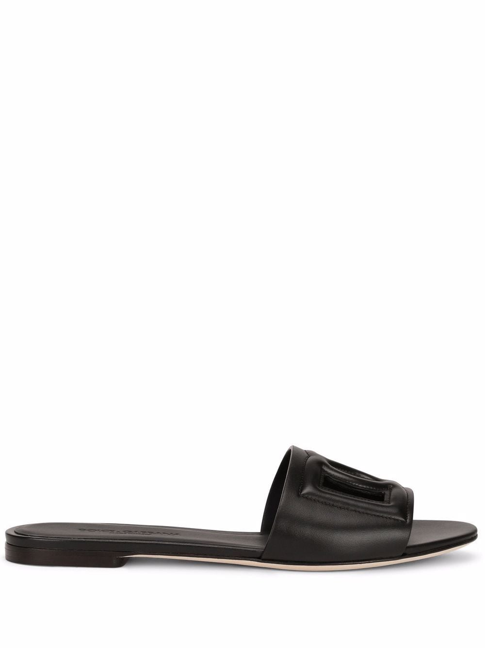 Dolce & Gabbana Black Leather Millennials Logo Slides image 0