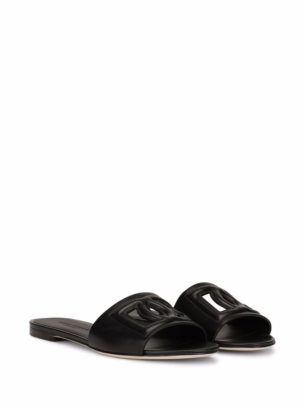 Dolce & Gabbana Black Leather Millennials Logo Slides image 2