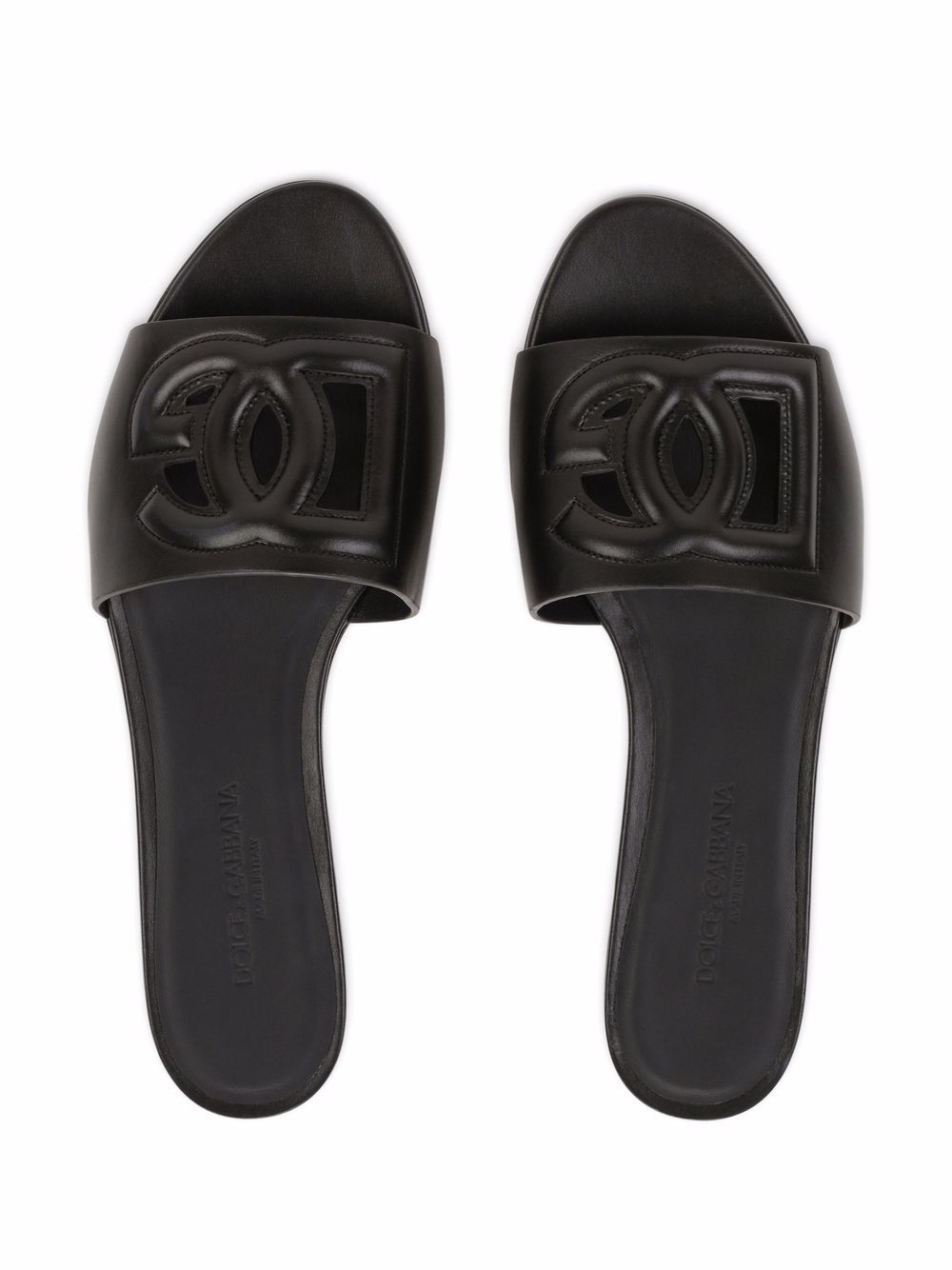 Dolce & Gabbana Black Leather Millennials Logo Slides image 3