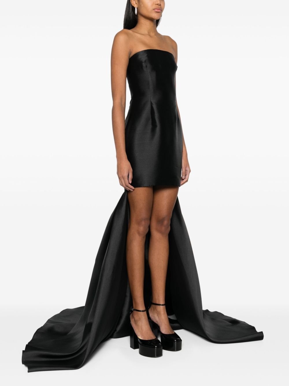 Solace London Black Duchess Satin Strapless Midi Dress image 2