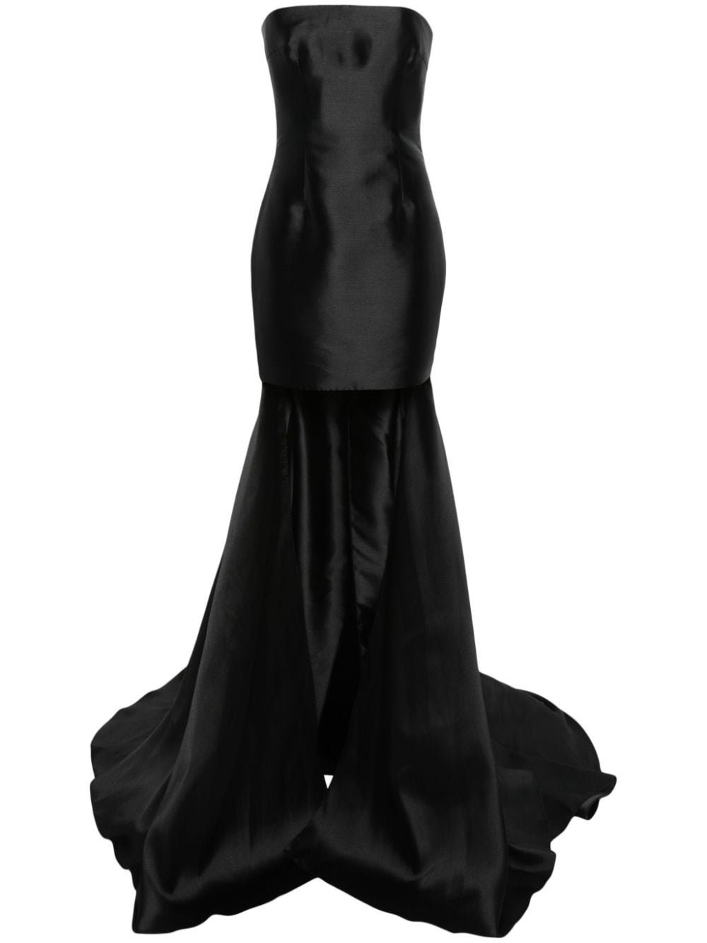 Solace London Black Duchess Satin Strapless Midi Dress image 0