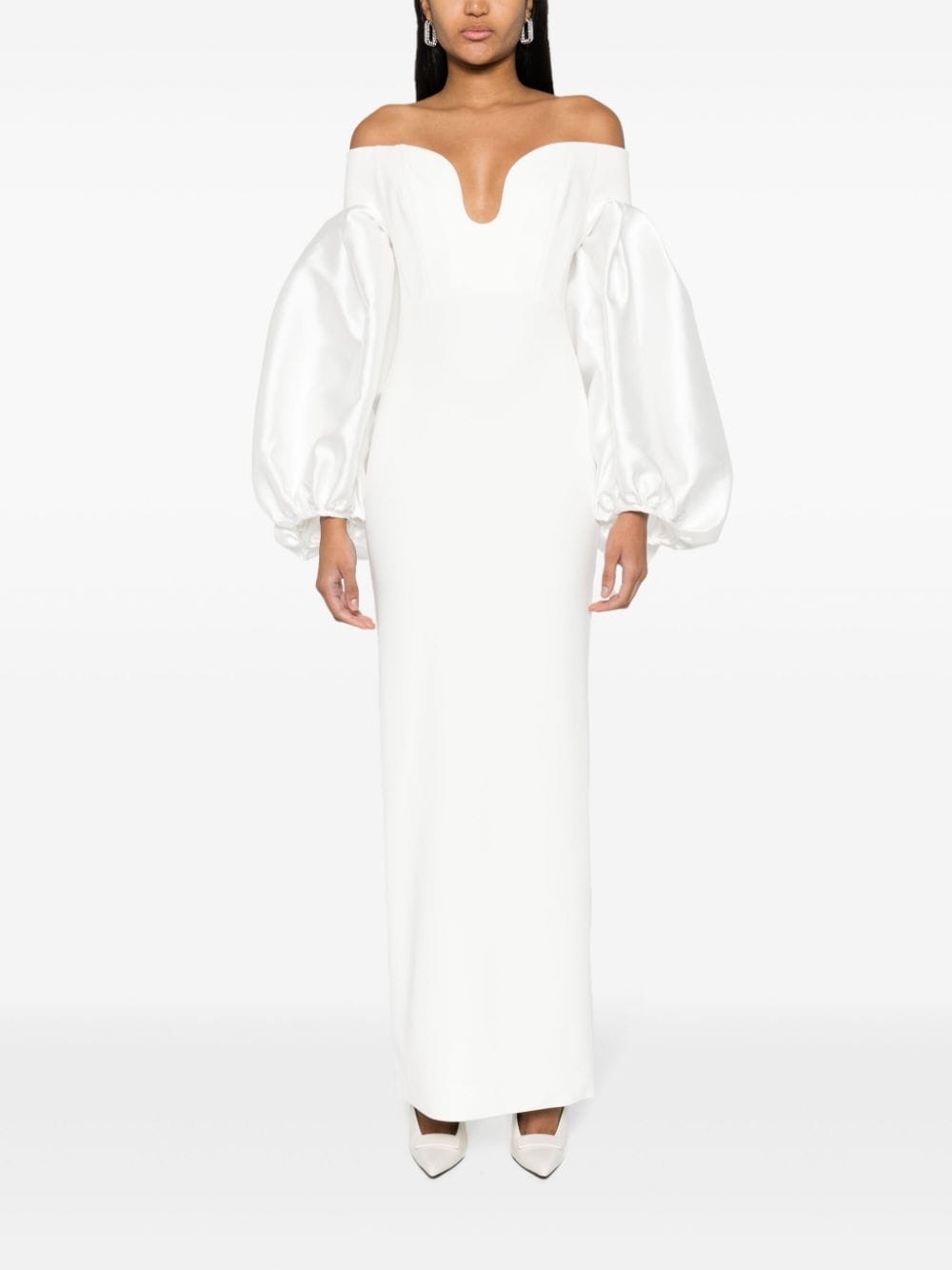 Solace London White Off-Shoulder Crepe and Satin Panelled Dress image 1