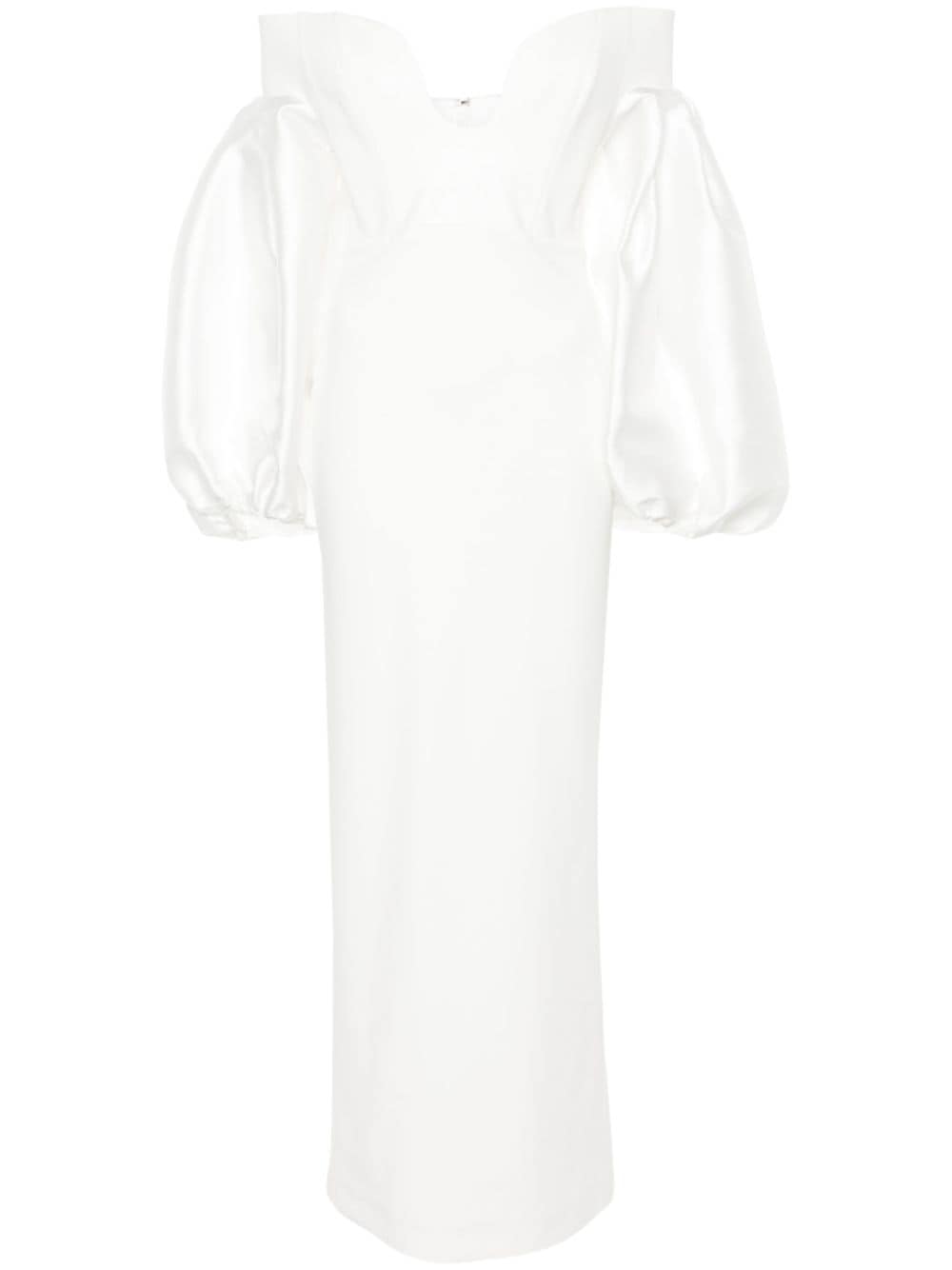 Solace London White Off-Shoulder Crepe and Satin Panelled Dress image 0