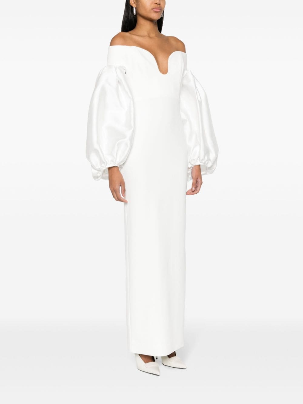 Solace London White Off-Shoulder Crepe and Satin Panelled Dress image 3