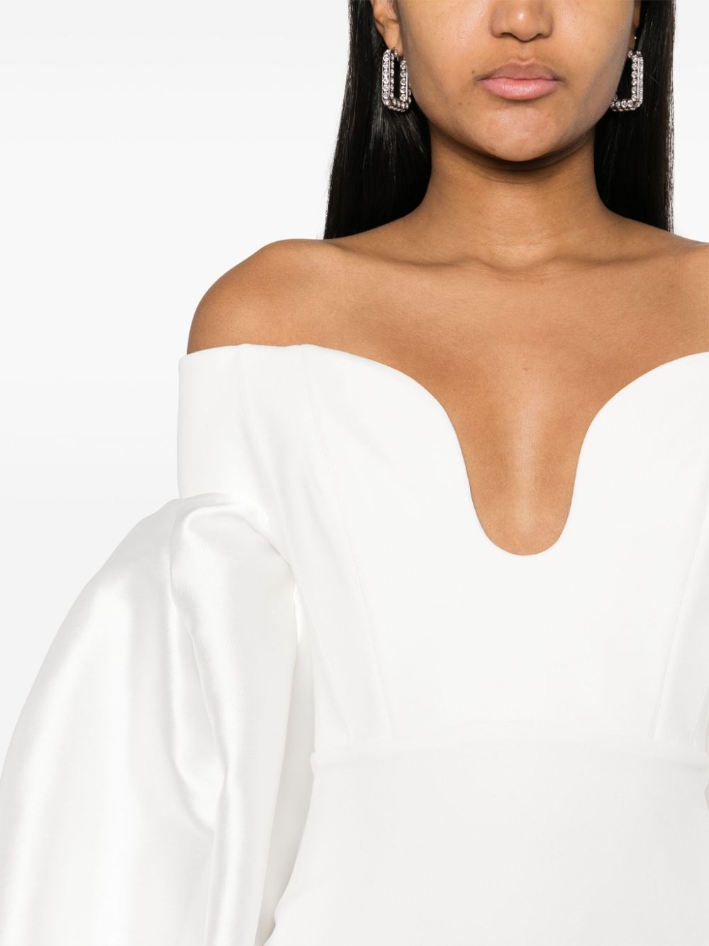 Solace London White Off-Shoulder Crepe and Satin Panelled Dress image 4