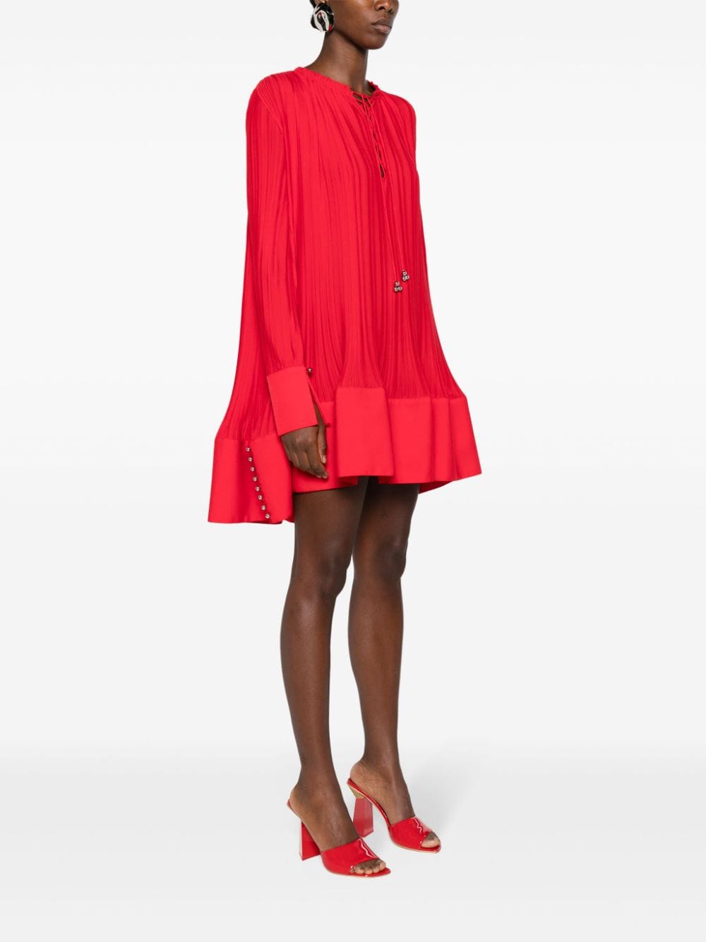 Lanvin Red Crepe de Chine Flared Dress image 1