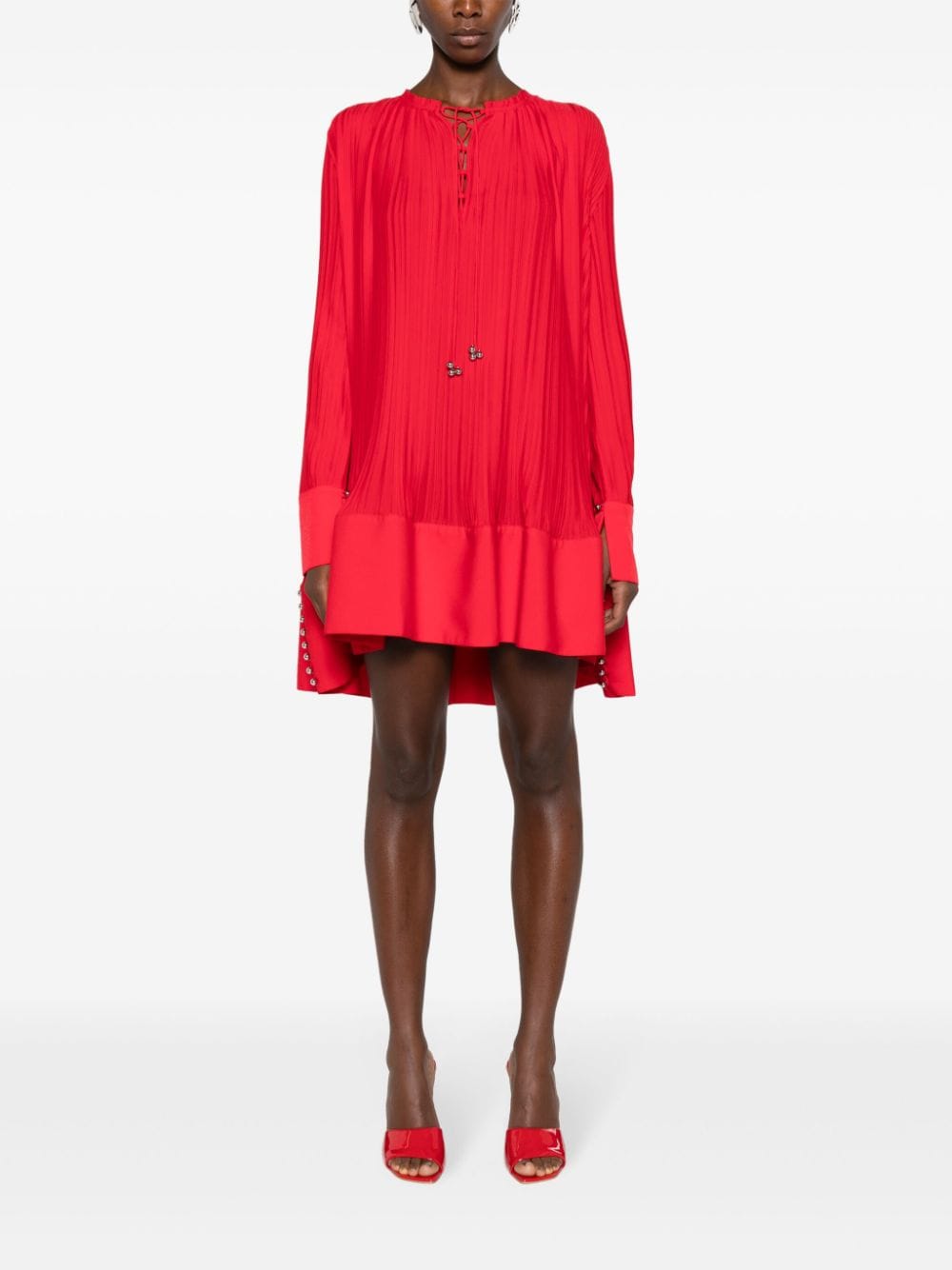 Lanvin Red Crepe de Chine Flared Dress image 3