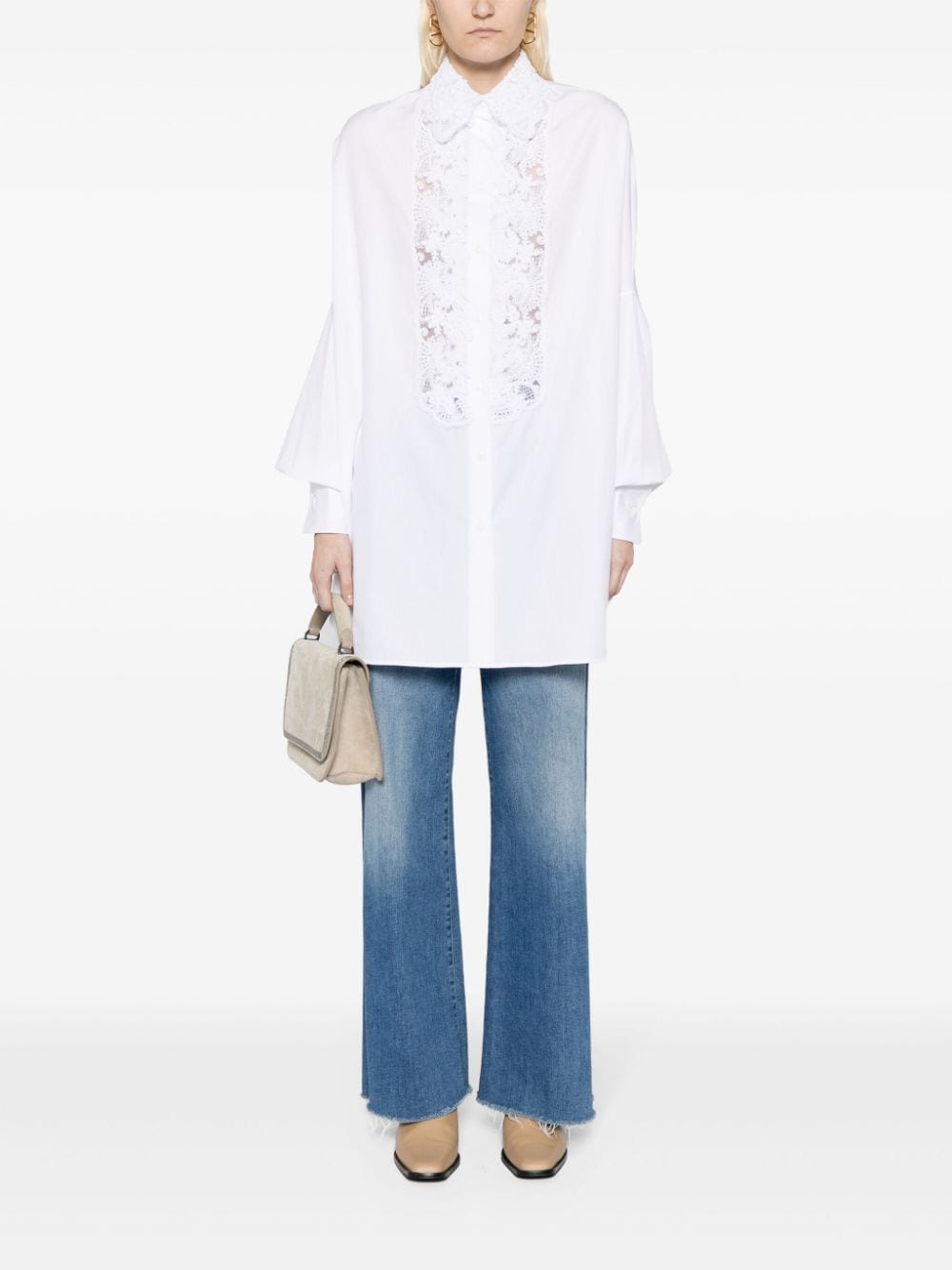 Ermanno Scervino White Cotton Shirt with Floral Lace Detailing image 2