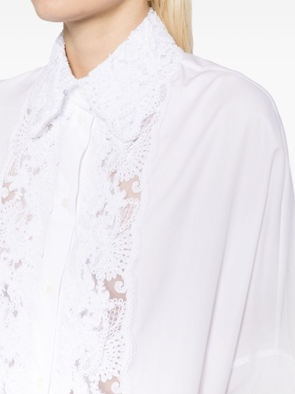 Ermanno Scervino White Cotton Shirt with Floral Lace Detailing image 3