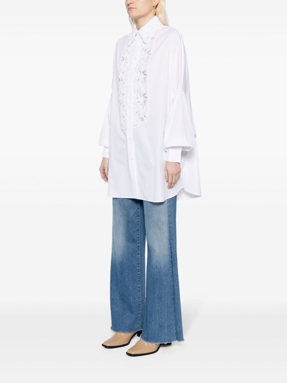 Ermanno Scervino White Cotton Shirt with Floral Lace Detailing image 4