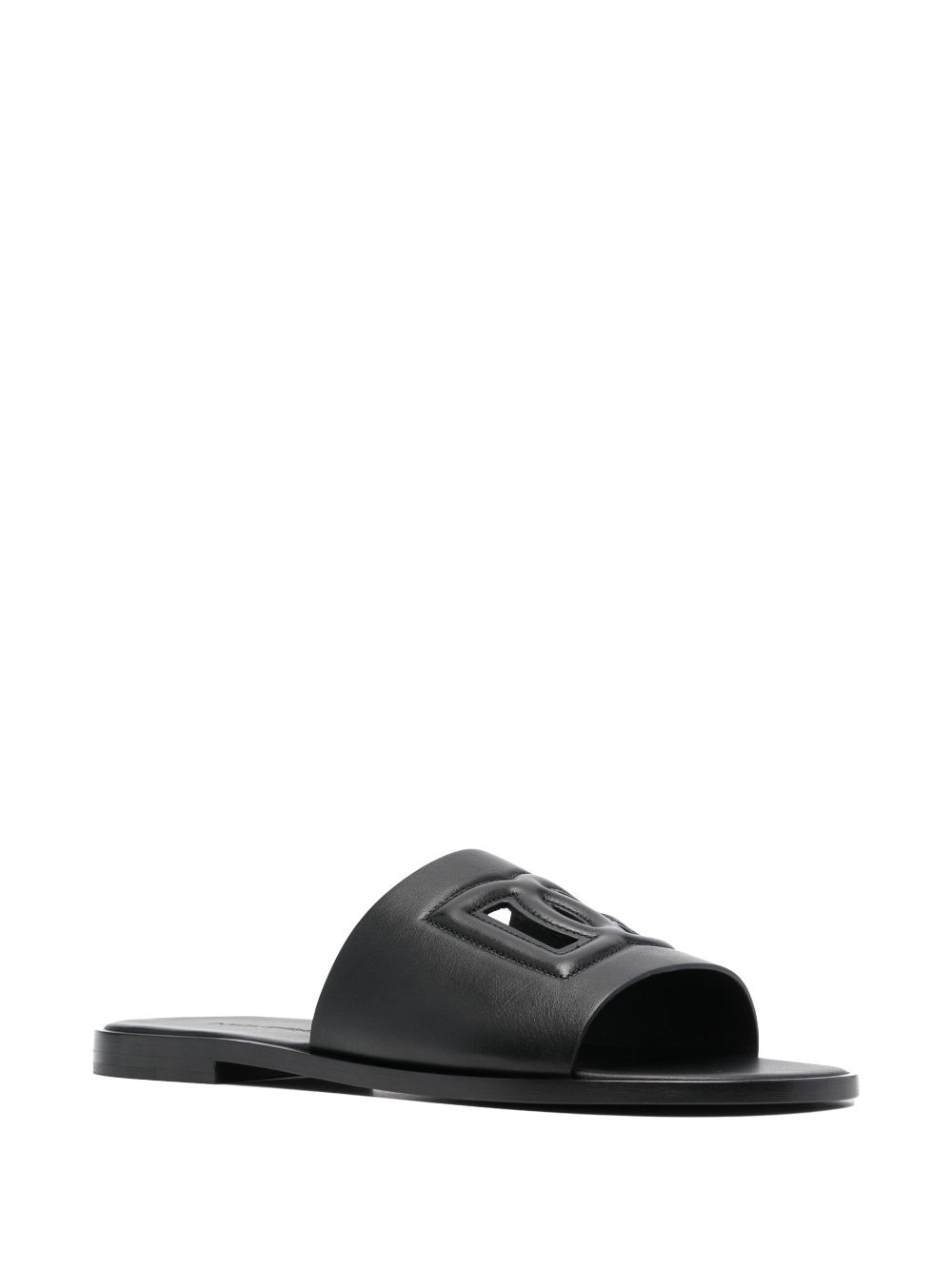 Dolce & Gabbana Black Embossed Logo Leather Slides image 1