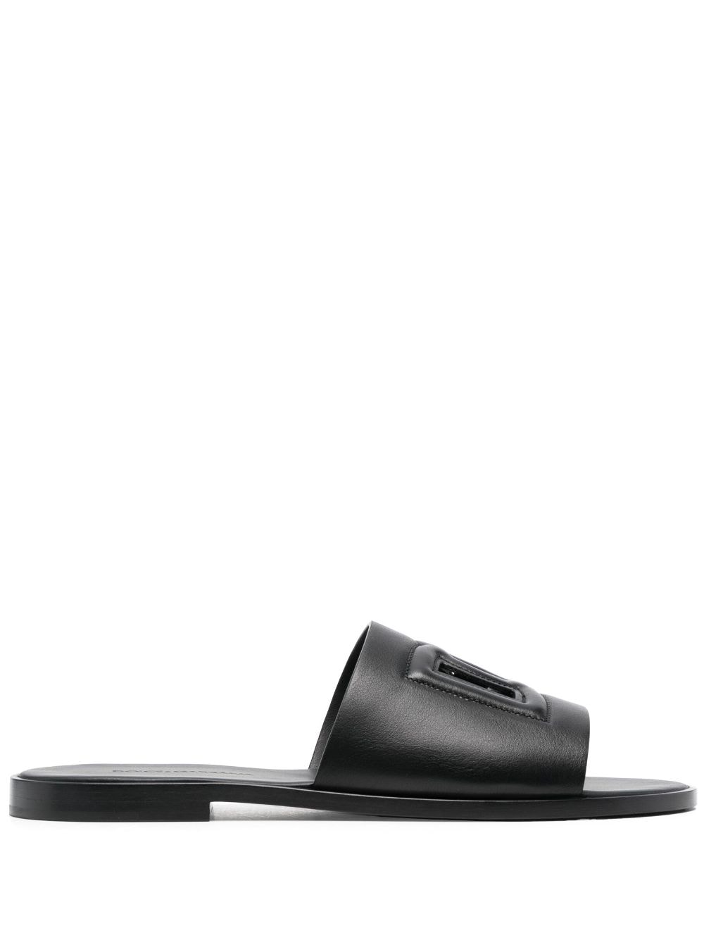 Dolce & Gabbana Black Embossed Logo Leather Slides image 0