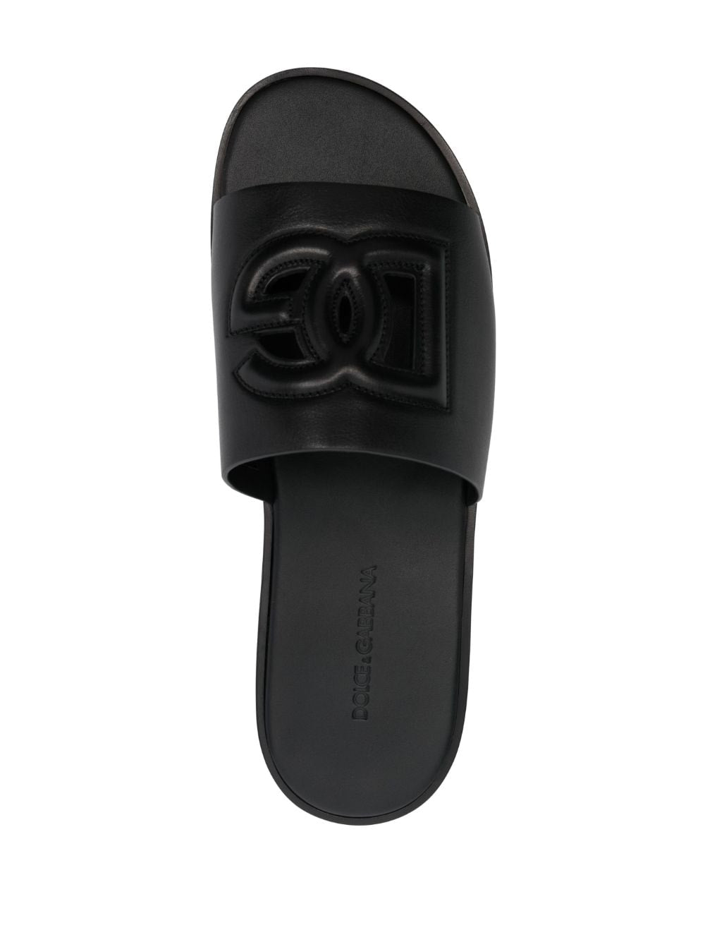 Dolce & Gabbana Black Embossed Logo Leather Slides image 3