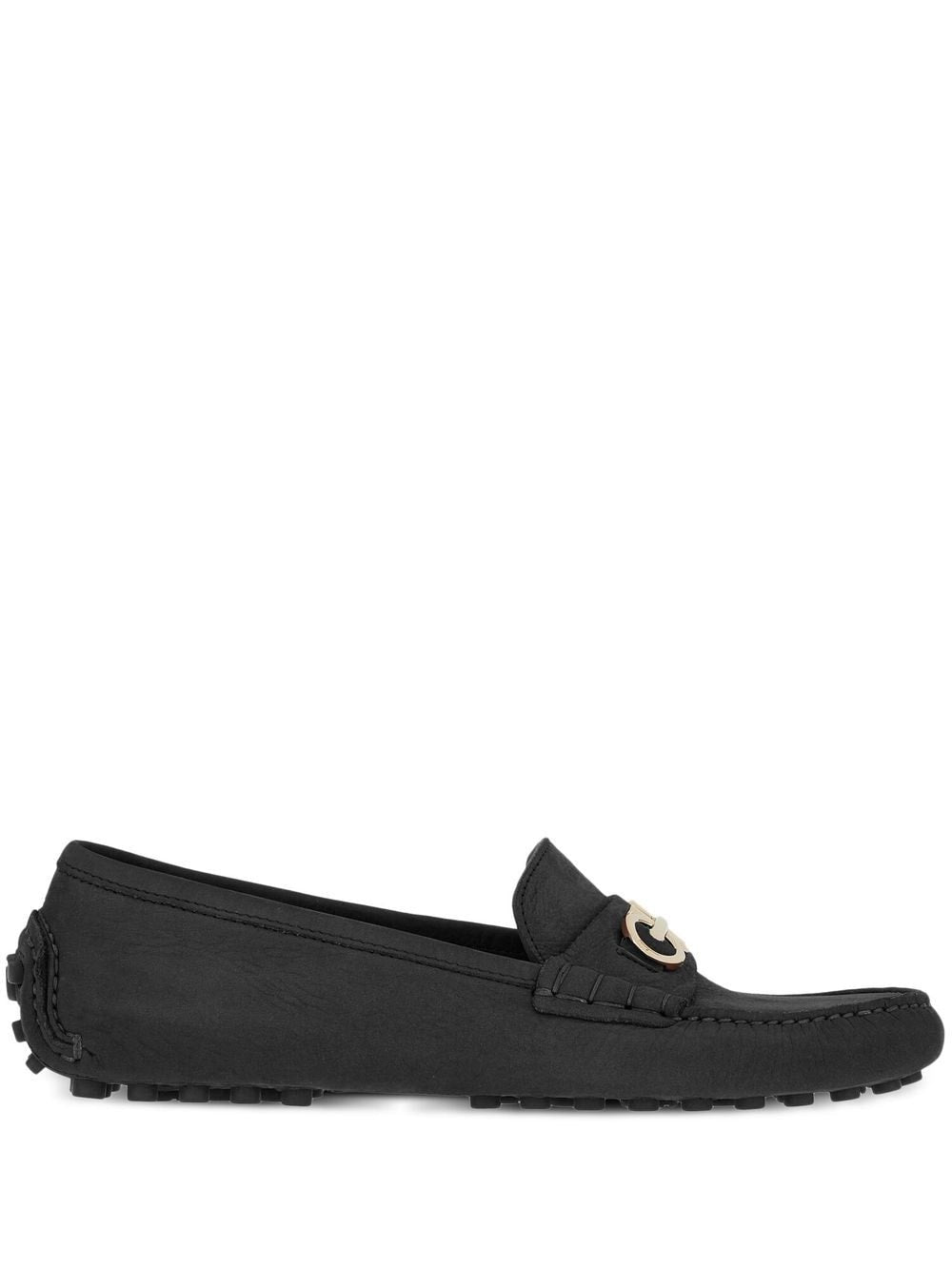 Ferragamo Gancini Buckle Flat Shoes - Black Calf Suede image 0