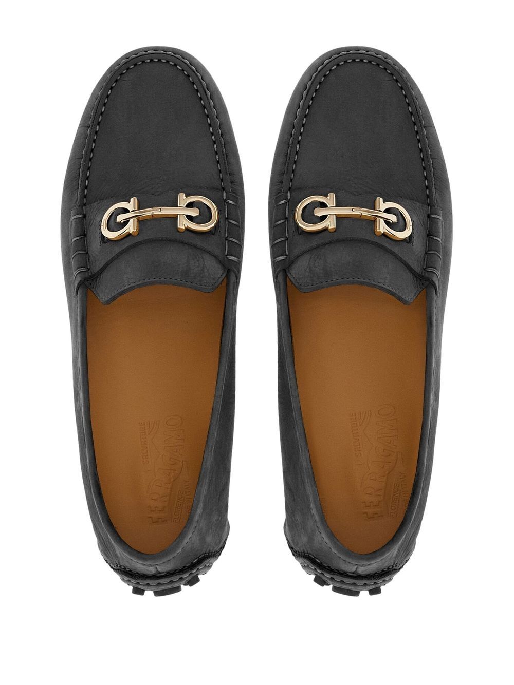 Ferragamo Gancini Buckle Flat Shoes - Black Calf Suede image 1