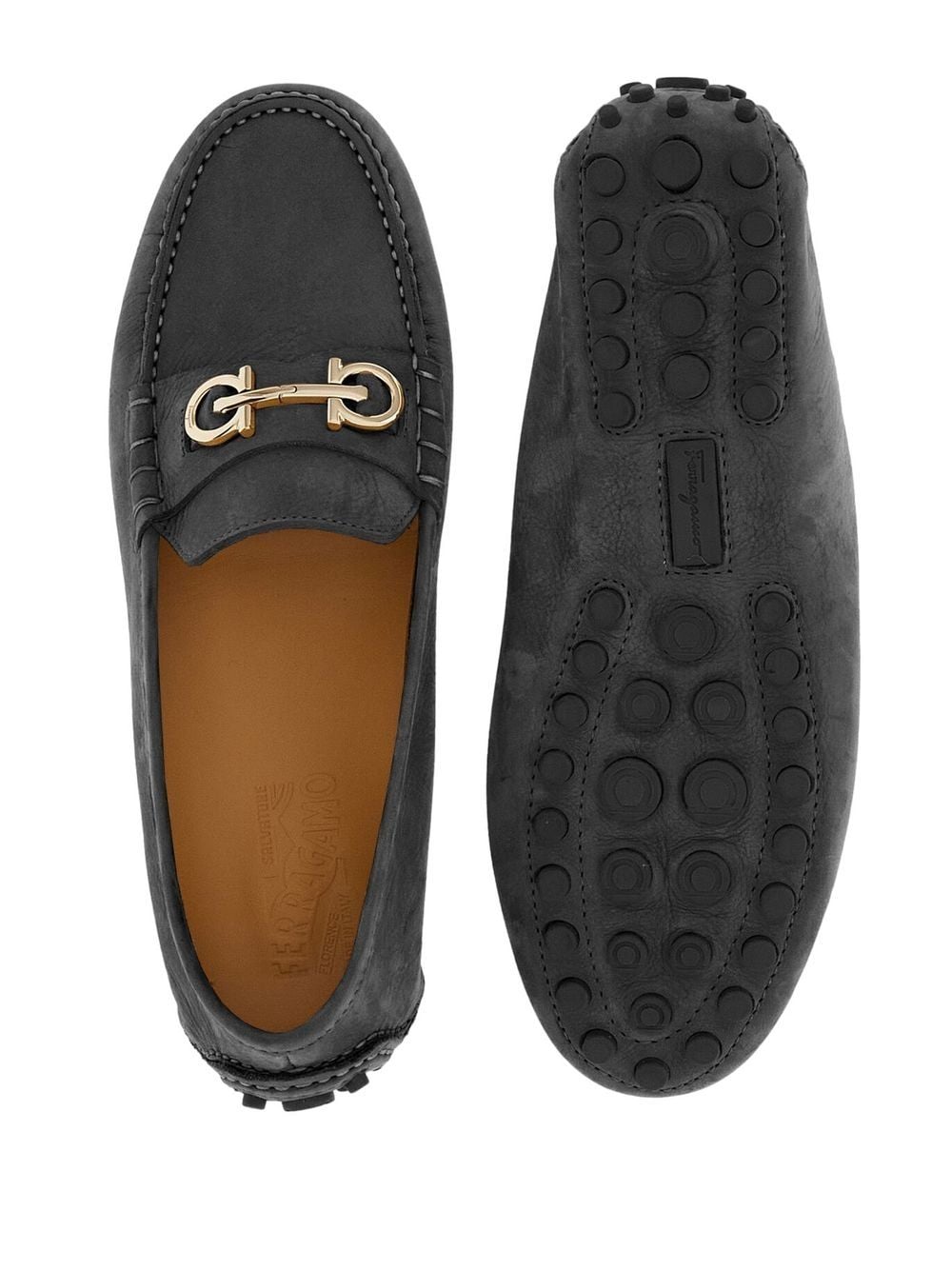 Ferragamo Gancini Buckle Flat Shoes - Black Calf Suede image 3