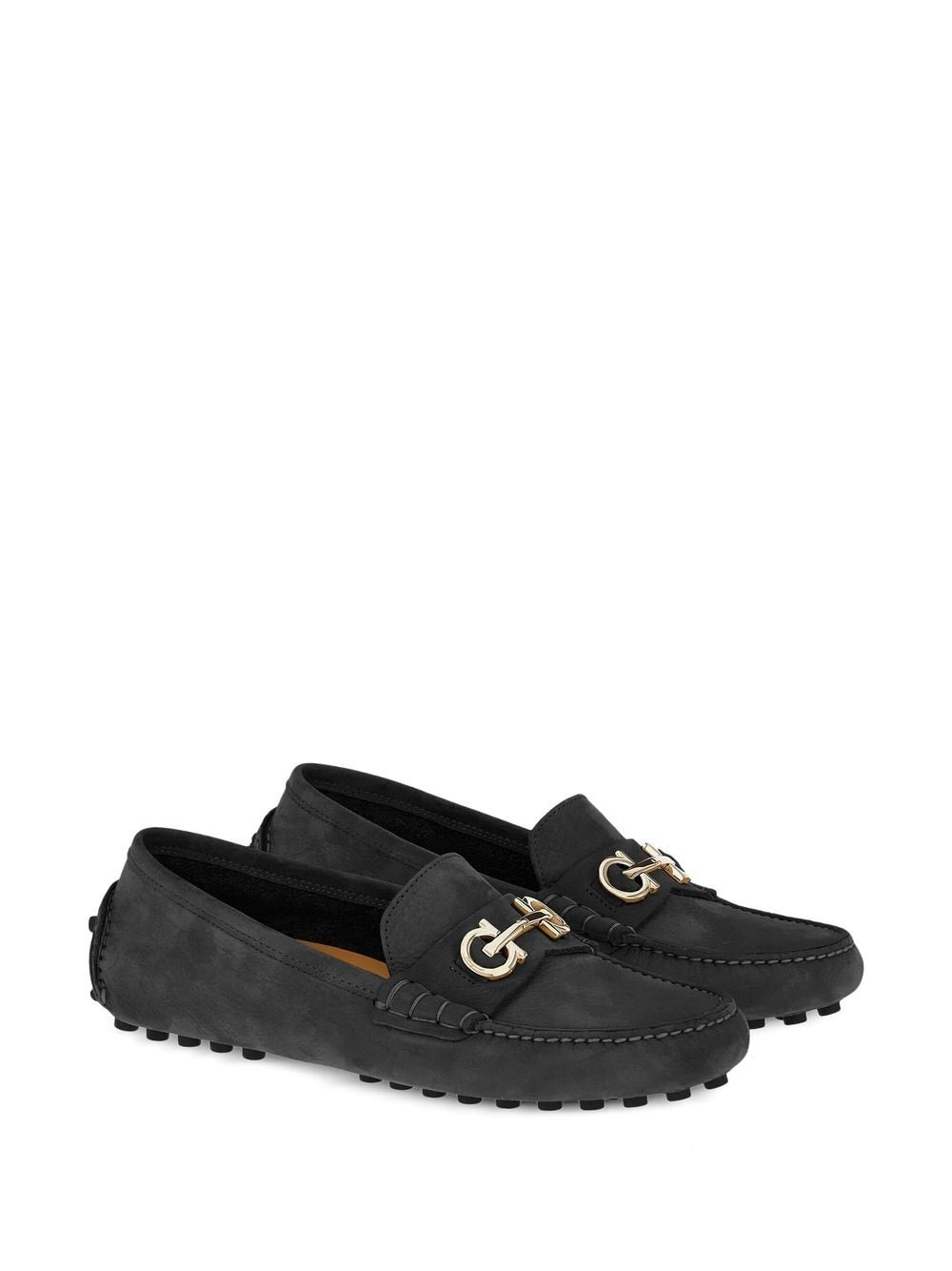 Ferragamo Gancini Buckle Flat Shoes - Black Calf Suede image 5