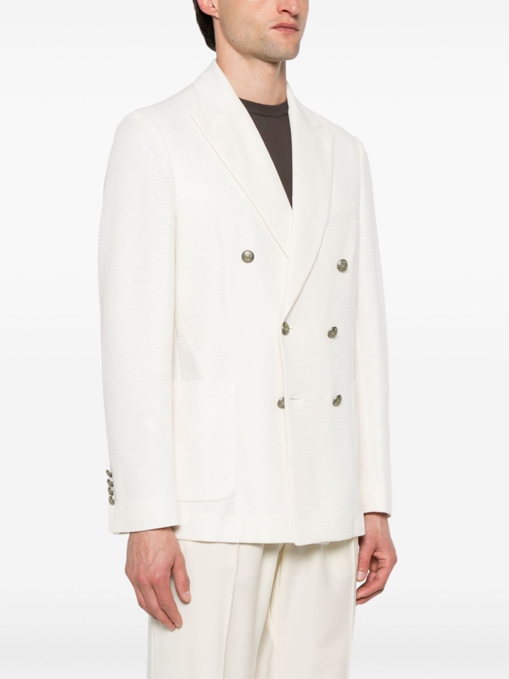 Circolo 1901 White Cotton-Linen Blend Double-Breasted Jacket image 3