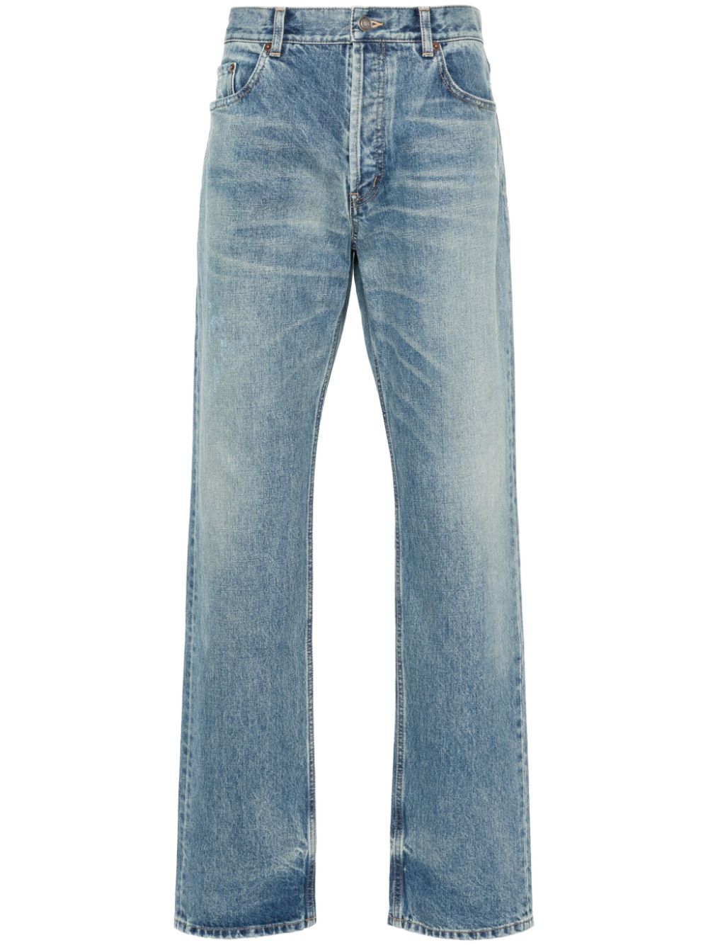 Saint Laurent Blue Distressed Straight Leg Jeans image 0