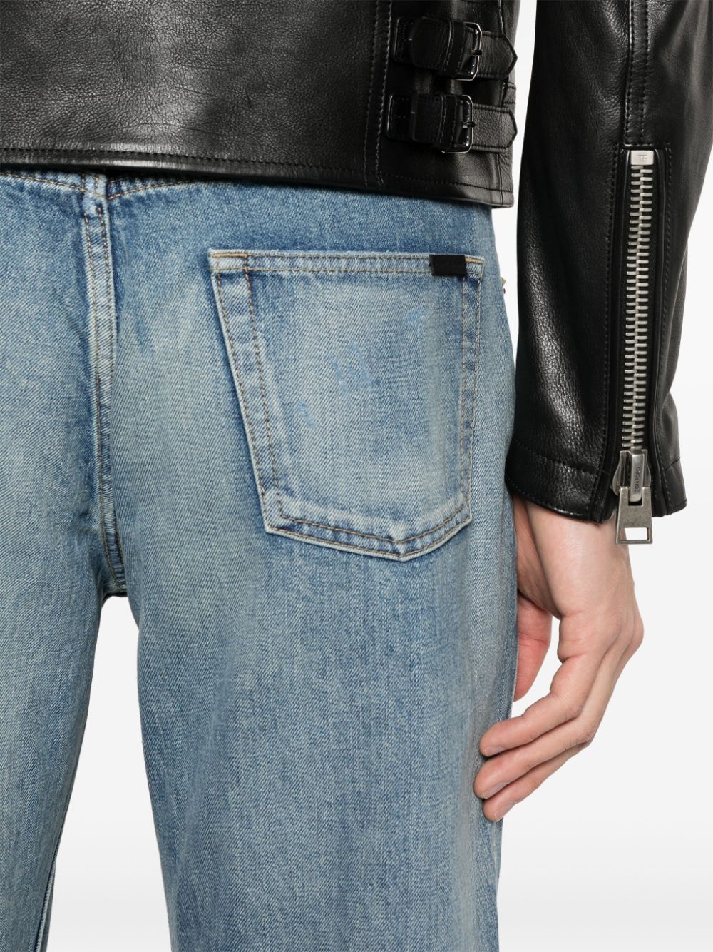 Saint Laurent Blue Distressed Straight Leg Jeans image 1