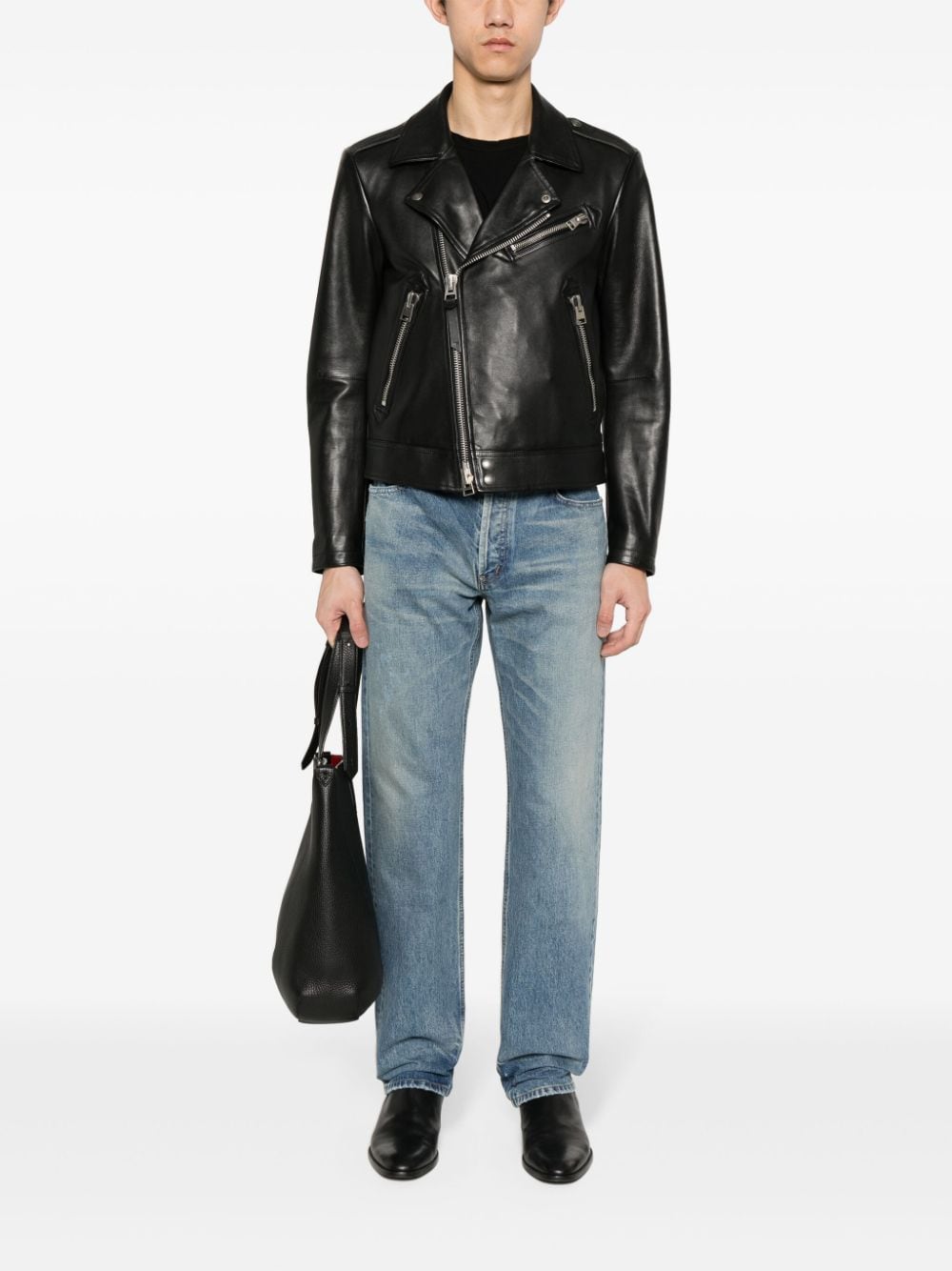 Saint Laurent Blue Distressed Straight Leg Jeans image 2