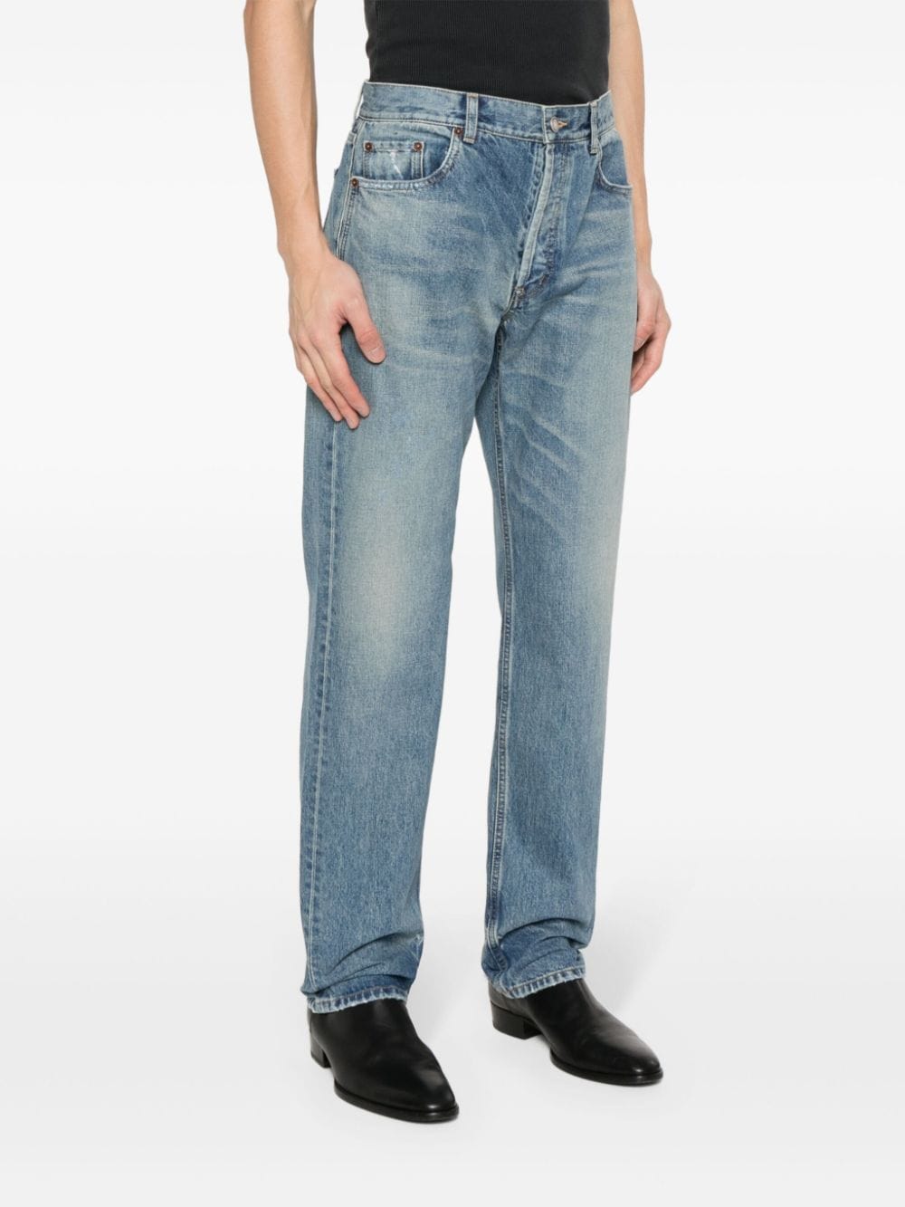 Saint Laurent Blue Distressed Straight Leg Jeans image 3