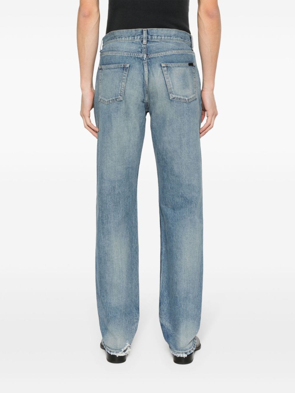 Saint Laurent Blue Distressed Straight Leg Jeans image 4