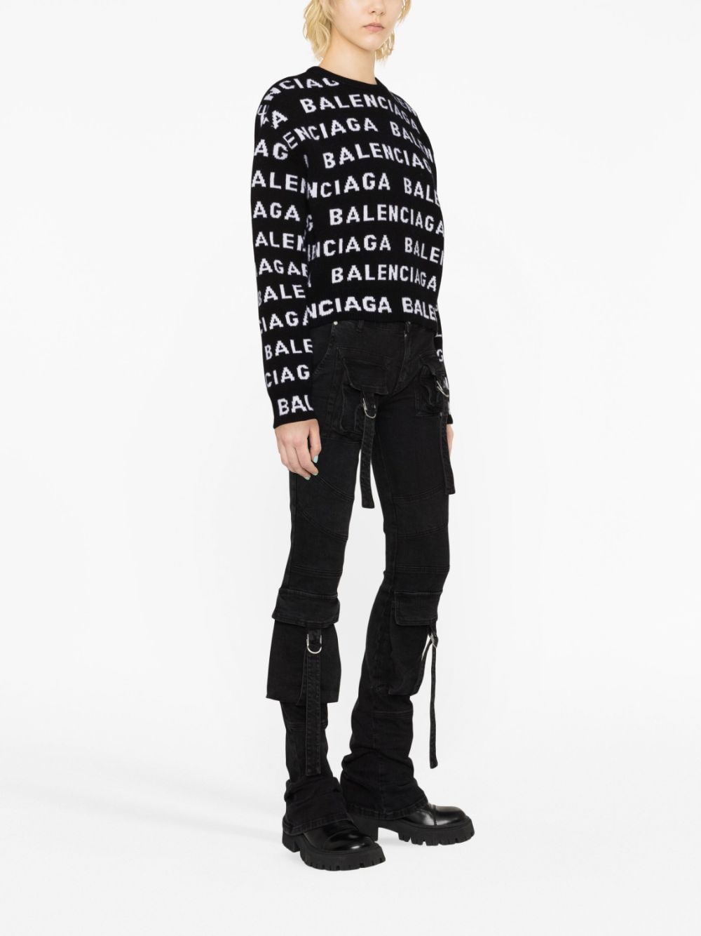 Balenciaga Intarsia Logo Wool Blend Crewneck Jumper - Black image 2