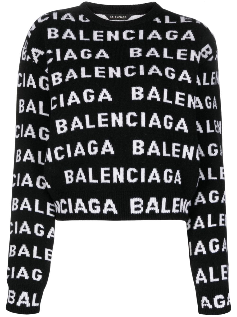 Balenciaga Intarsia Logo Wool Blend Crewneck Jumper - Black image 0