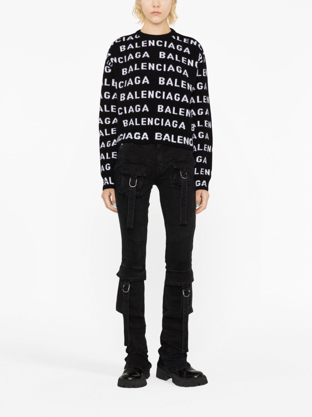 Balenciaga Intarsia Logo Wool Blend Crewneck Jumper - Black image 3