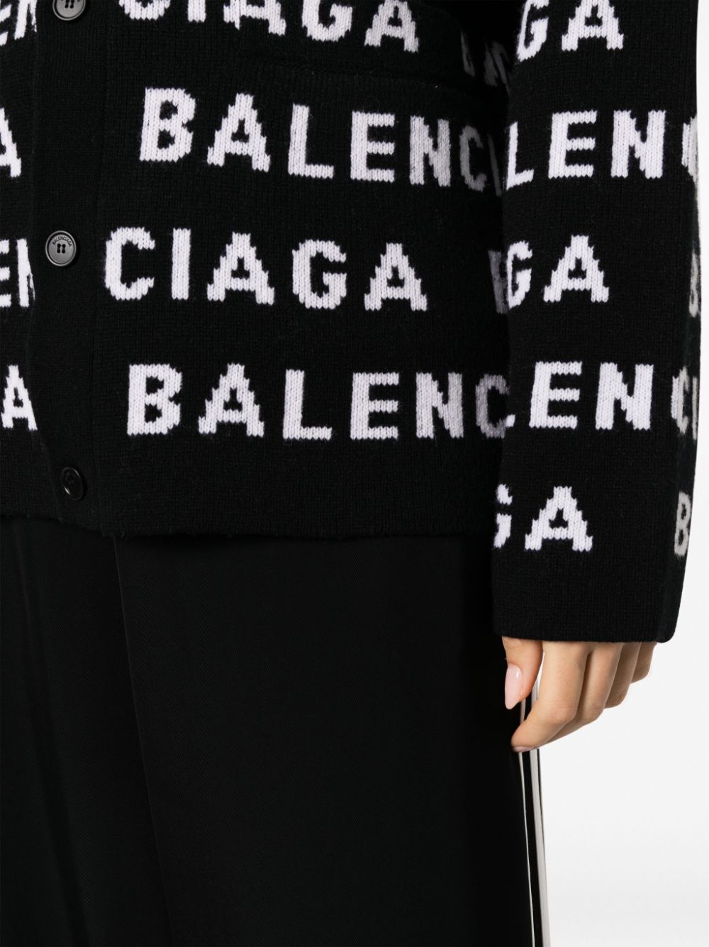 Balenciaga Intarsia Knit Logo Cardigan - Black image 1