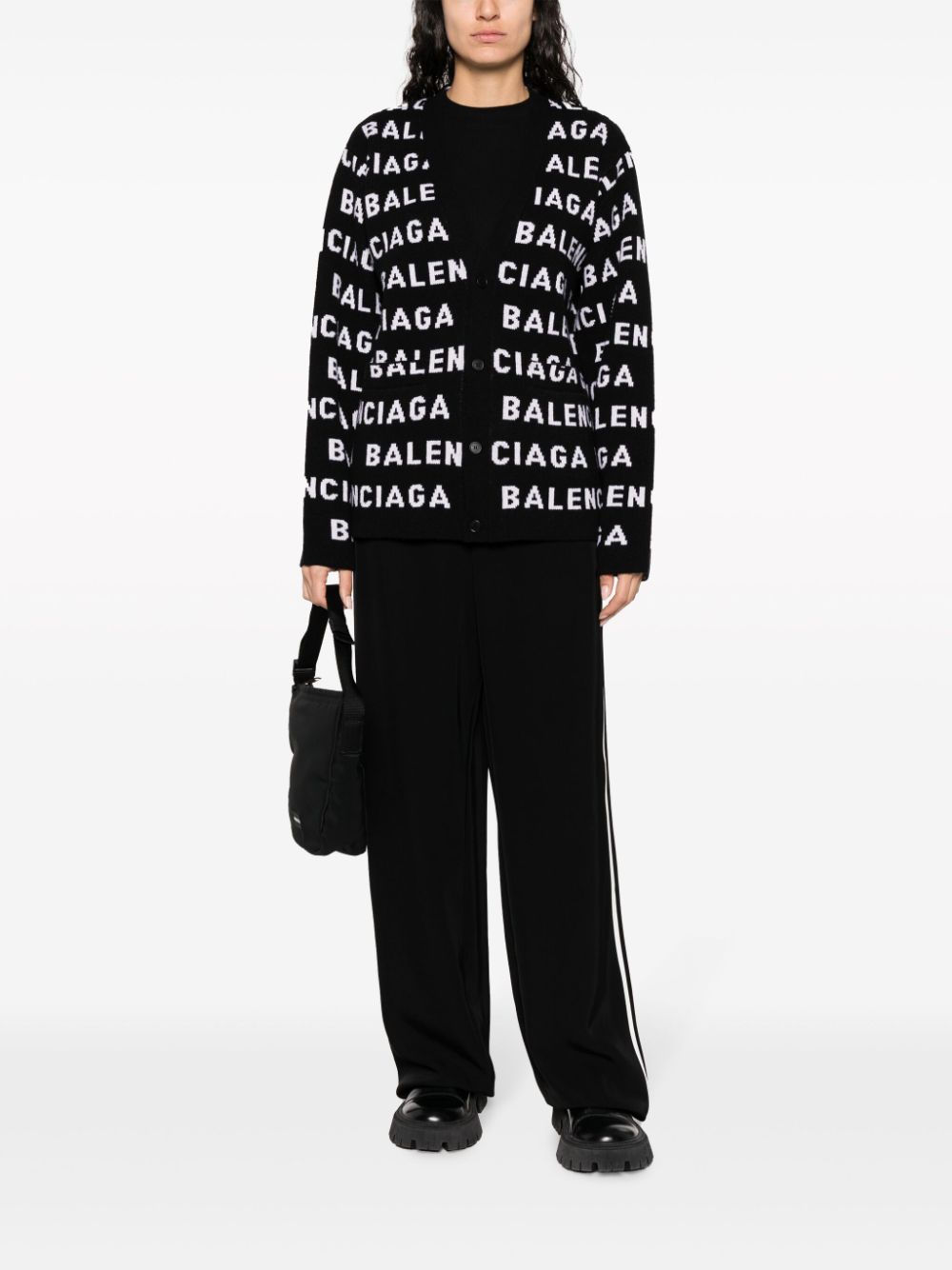 Balenciaga Intarsia Knit Logo Cardigan - Black image 2