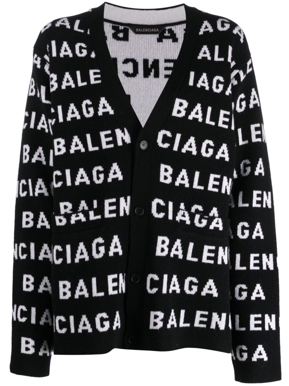 Balenciaga Intarsia Knit Logo Cardigan - Black image 0