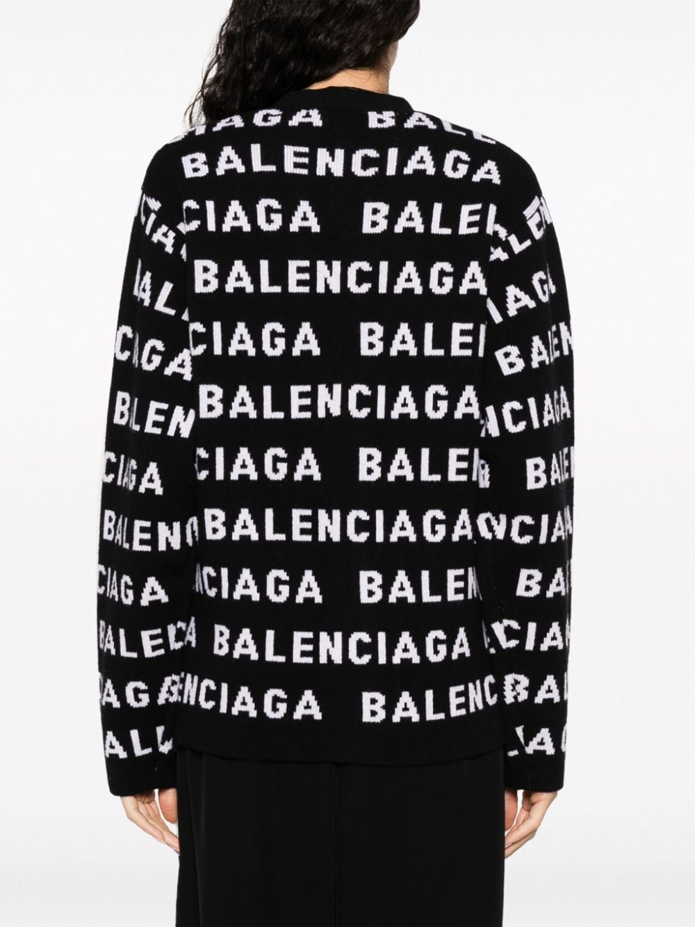 Balenciaga Intarsia Knit Logo Cardigan - Black image 3